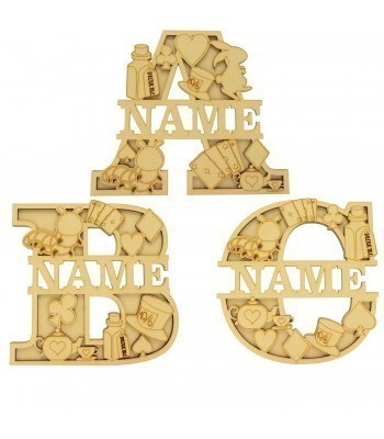 Laser Cut Personalised Themed Layered Letter with Name - Wonderland Themed - Size Options